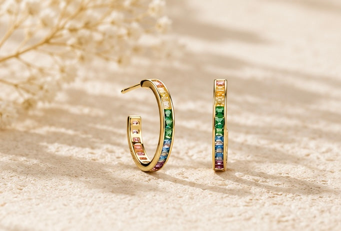 Dainty Small Rainbow Hoop Earrings in 925 Sterling Silver