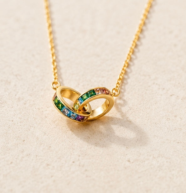 Rainbow Journey Interlocking Necklace 925 Sterling Silver