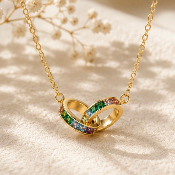 Rainbow Journey Interlocking Necklace 925 Sterling Silver