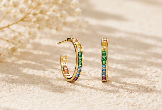Dainty Small Rainbow Hoop Earrings in 925 Sterling Silver