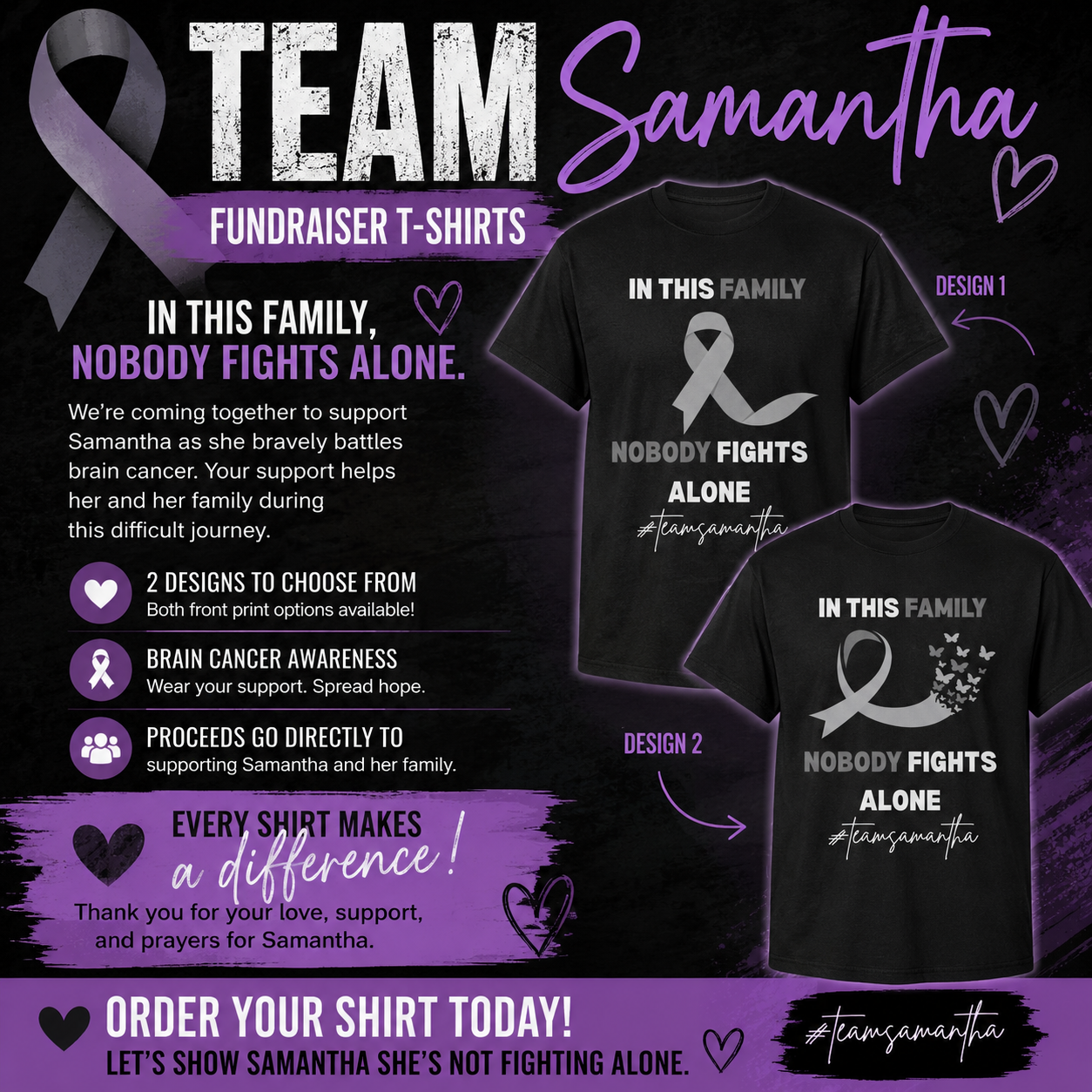 💜 Team Samantha Fundraiser T-Shirt 💜
